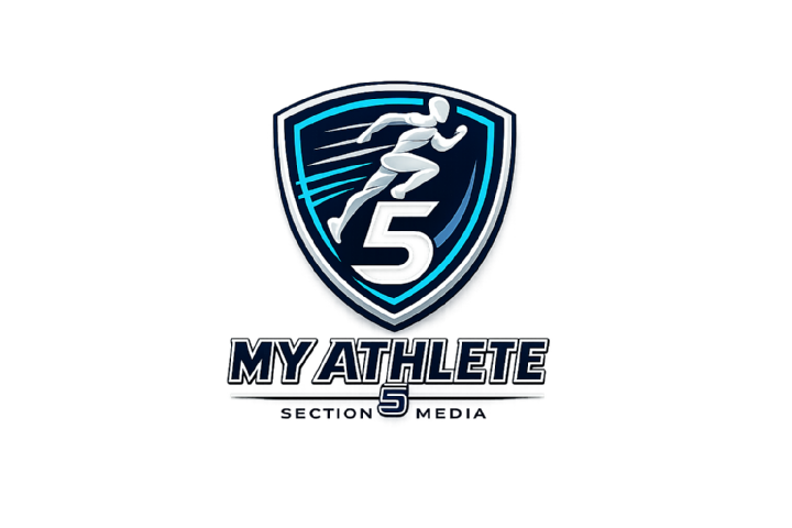 My Athlete — navy shield with a sprinting figure and a cyan 5