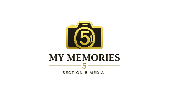 My Memories — gold camera outline with an integrated 5 medallion